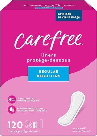 120 Count Carefree Acti-Fresh Panty Liners, Soft and Flexible Feminine Care