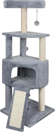 HUITREE Cat Tree with Scratching Post and Hanging Bed,Grey