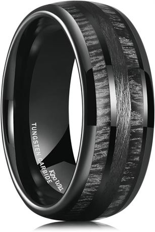 SZ 11 - King Will Mens 8mm Black Tungsten Carbide Rings Wood Wedding Band Domed