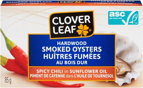 Clover Leaf Smoked Oysters Spicy Chili in Sunflower Oil – 85g, 12 Count