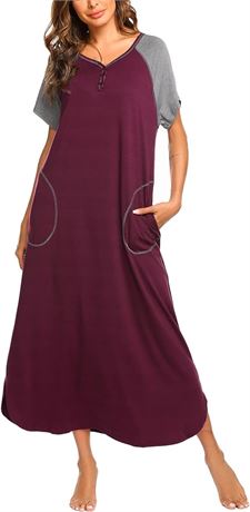 XL - Ekouaer Sleepwear Women Long Sleeve Hooded Nightgown Contrast Color