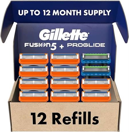 Gillette Mens Razor Blade Refills, 10 Fusion5 Cartridges, 2 ProGlide Cartridges