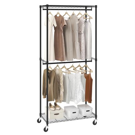 VEVOR Heavy Duty Clothes Rack, Double Hanging Rods Clothing Garment Rack