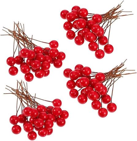 Christmas Berries, 100 Pcs 10mm Red Artificial Berries for Christmas Tree Decora