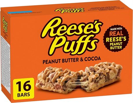 REESE PUFFS - Family Pack - Peanut Butter & Cocoa Flavour Cereal Bars, 16 Bars
