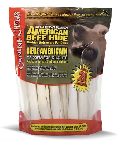 10-11" Retriever Roll Premium American Beef Hide 20pk (5 Lb)