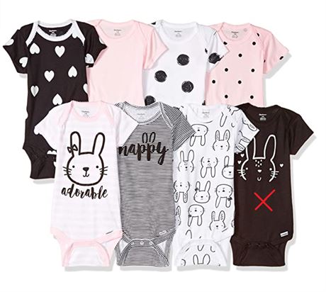Preemie - Gerber unisex-baby 8-pack Short Sleeve Onesies Bodysuits, Pink Bunny