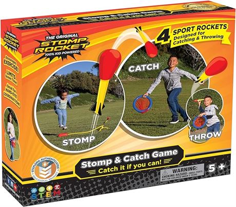 Stomp Rocket Stomp & Catch Rocket Launcher Game for Kids - 4 Foam Tipped Rockets
