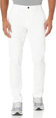 34Wx32L  Essentials Men's Skinny-Fit Washed Comfort Stretch Chino Pant, White