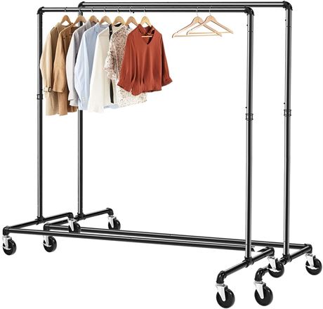 Greenstell Garment Rack, 59" Z Base Clothes Rail with Wheels, Industrial Pipe