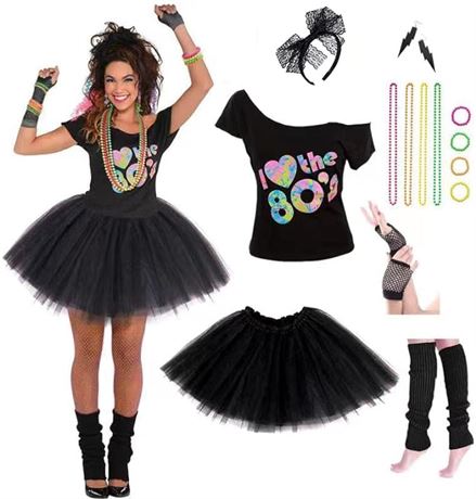 LRG -  Women's 80's Costumes with Accessories Set Tutu Skirt Earrings Necklace