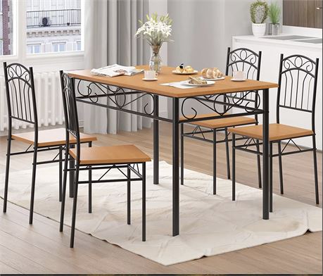 SogesPower Dining Table Set with 4 Chairs Kitchen Table Set of 5, Brown