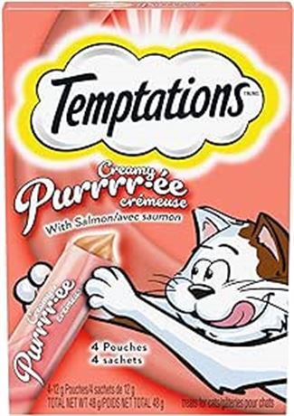 12g 44 Pack TEMPTATIONS Cat Treats, Adult Creamy Puree Lickables, Salmon