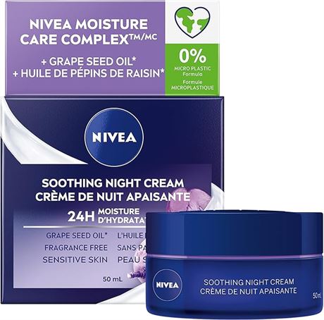 NIVEA Soothing Night Face Cream, 24H Moisture 50 mL | Night Face Moisturizer for