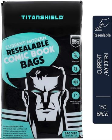 TitanShield Current/Modern Size Resealable Comic Book Bags (150 Count)