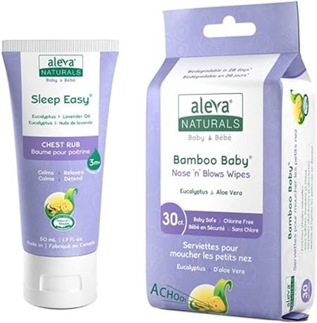 Aleva Naturals Stuffy Nose Kit - 2 Piece| Nose 'n' Blows Wipes | Sleep Easy