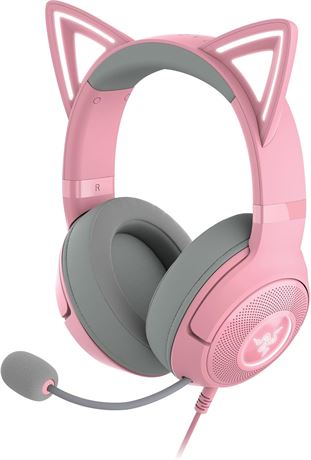 Razer Kraken Kitty V2 USB Wired RGB Headset: Chroma Kitty Ears - Quartz Pink