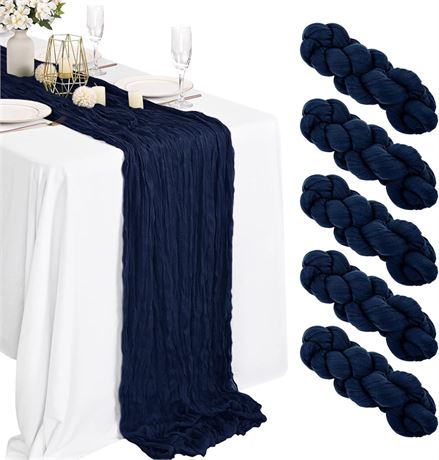 5 Packs Cheesecloth Table Runner Royal Navy Blue, 35x120 Inch Dark Blue Rustic