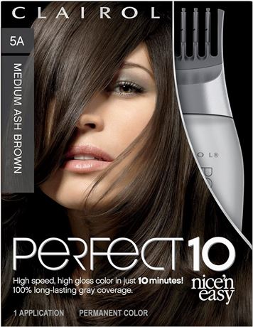 Clairol Perfect 10 by Nice'n Easy Permanent Hair Dye, 5A Medium Ash Brown Hair
