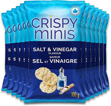 Crispy Minis Salt & Vinegar Flavour Brown Rice Chips, Multi-Pack, 100g (Pack 12)