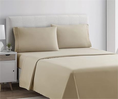 Clara Clark Premier 1800 Collection 4pc Bed Sheet Set - Cal King Size, Beige