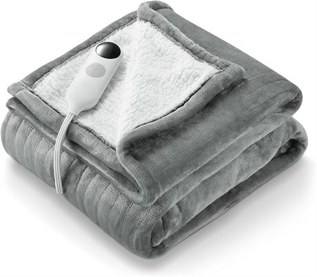 Electric Heated Blanket 50" x 60" Soft Heated Throw for Couch, Flannel & Sherpa