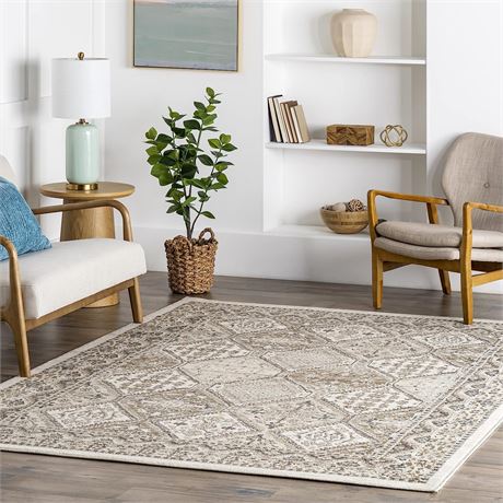 2x3 ft nuLOOM Becca Traditional Tiled Area Rug - Accent Transitional Beige/Ivory