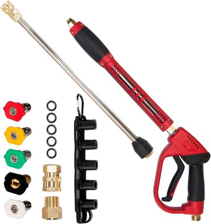 Hourleey High Pressure Washer Gun, Red Power Washer Gun with Replacement Wand