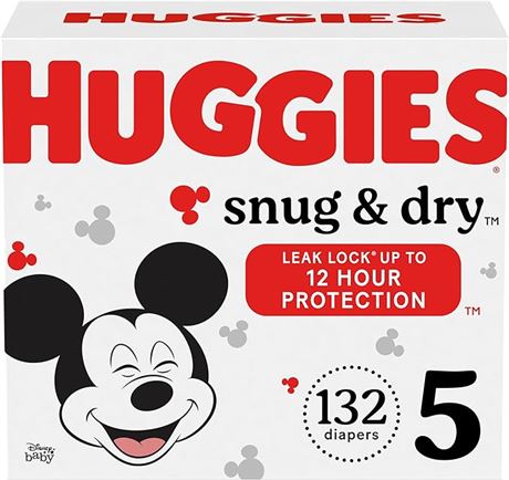 Size 5,Huggies Snug & Dry Disposable Baby Diapers, 132 Count