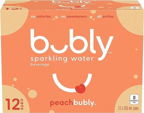 Bubly Sparkling Water peachbubly, 355 mL Cans, 12 Pack