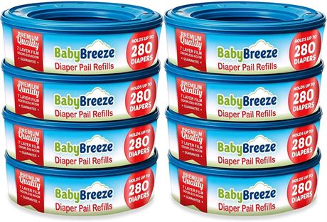 BabyBreeze Diaper Pail Refill Bags | Trash Bags - 2240 Count (8-Pack)