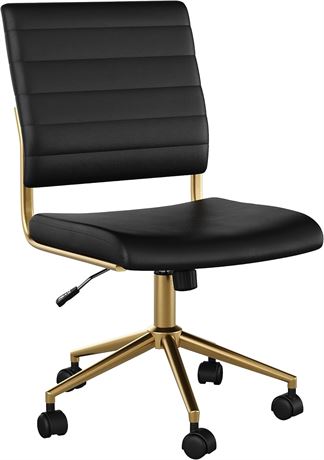 MARTHA STEWART Ivy Upholstered Office Chair, Black Faux Leather/Polished Brass
