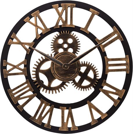 23" ufengke Industrial Large Gear Wall Clock Gold Roman Number Skeleton