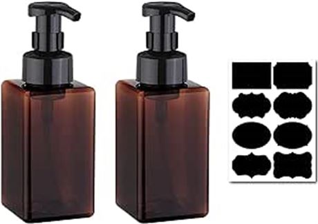 2 Pack Amber Foaming Hand Soap Dispenser and 8 in 1 Labels, 16oz Soap Dispenser