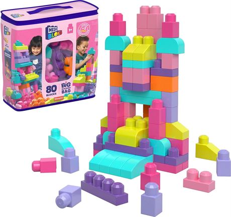 MEGA BLOKS Fisher-Price Toddler Block Toys, Big Building Bag with 80 Pieces