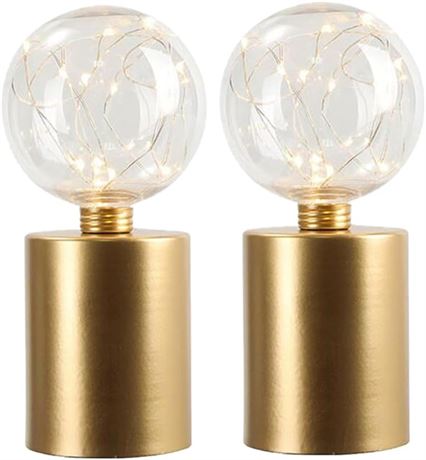JHY DESIGN Set of 2 Gold Table Lamp Battery Powered 8''Tall Cordless Lamp Light