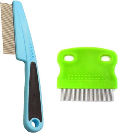 2 Pcs Flea Comb,Pet Comb for Cats and Dogs Dematting Comb Fine-Toothed Cat Comb