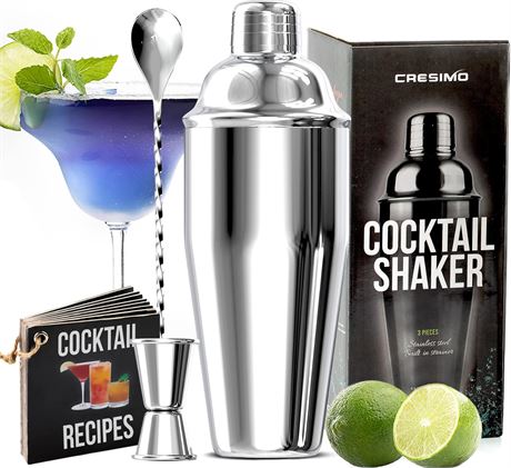 Cresimo 3pc Cocktail Shaker Set - Mixology Bartender Kit/Stainless Steel Bar Set