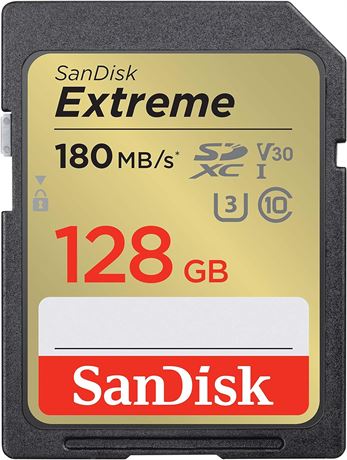 SanDisk 128GB Extreme SDXC UHS-I Memory Card - C10, U3, V30, 4K, UHD, SD Card