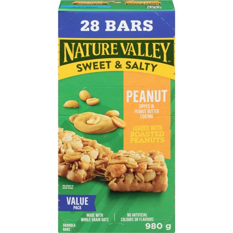 28 Count NATURE VALLEY - VALUE PACK SIZE - Peanut Butter Chewy Nut Granola Bars