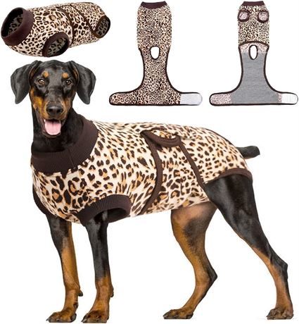 LRG - Kuoser Dog Surgical Recovery Suit, Pet Leopard Printed Recovery Shirt Dog