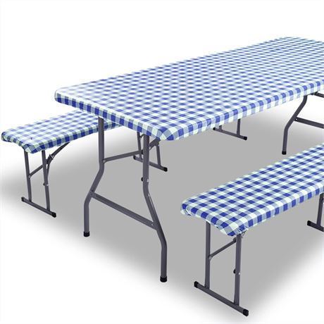 3 Pieces Picnic Table and Bench Fitted Tablecloth Cover Picnic Table Cover