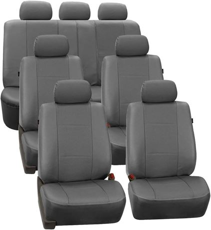 FH Group Three Row Car Seat Covers Deluxe Leatherette with 7 Headrests, Airbag