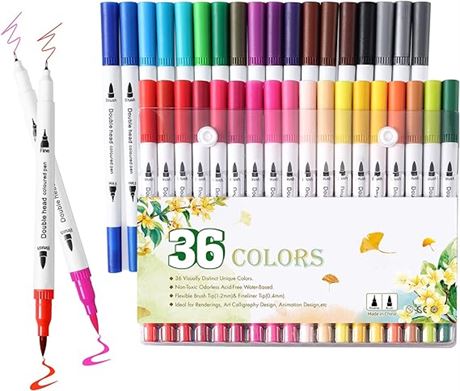 36 Colors Brush Tip Markers for Adult Coloring