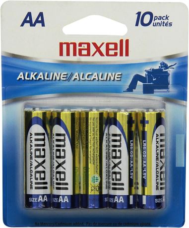 10-Pack Maxell Alkaline AA Batteries