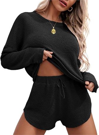 LRG - Ekouaer Womens Waffle Knit Pajama Sets Long Sleeve Top and Shorts Matching