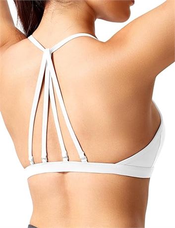 XS White YEOREO Workout Sports Bras for Women Padded Strappy Open Back Gym Bra