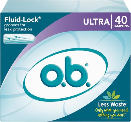 o.b. Original Non-Applicator Tampons, Ultra Absorbancy, Pack of 40 Tampons