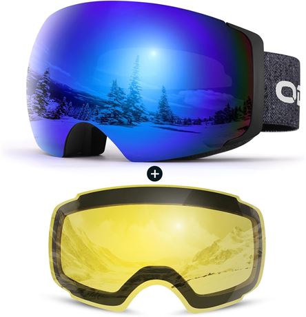 Odoland Ski Goggles, OTG and UV Protection Snowboard Goggles with Magnetic Inter