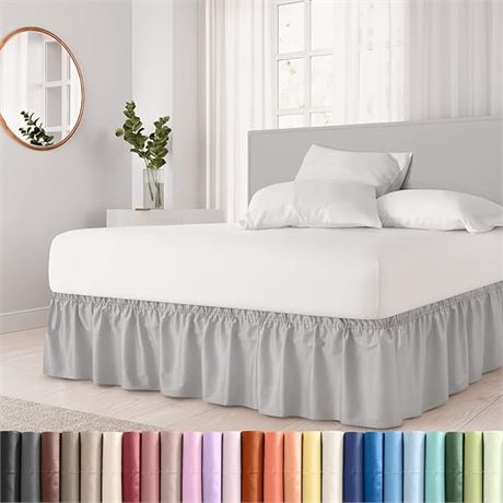 Wrap Around Dust Ruffle Bed Skirt - Light Grey - for Twin Size Beds with 17 in